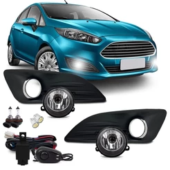 Kit Farol Milha Neblina Auxiliar New Fiesta 2013 2014 2015 Com Moldura Cromada E Lampadas