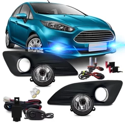 Kit Farol Milha Neblina Auxiliar New Ford Fiesta 2013 2014 2015 Moldura Cromada + Kit Xenon H11 8000k