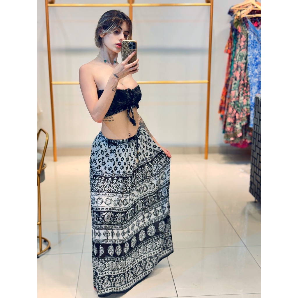 SAIA MAYA INDIANA DE VISCOSE colorida em Oferta na Shopee