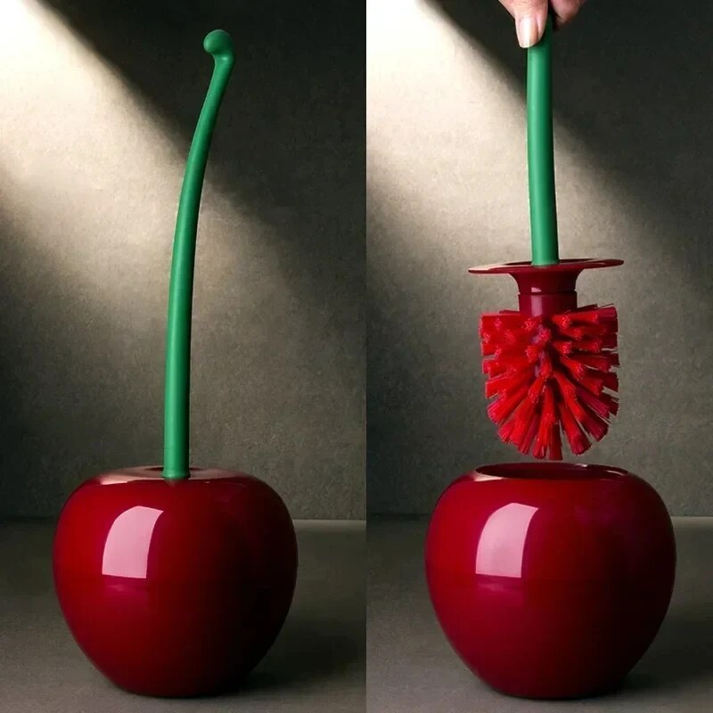 Escova de banheiro em formato de cereja, com suporte. Criativa, decorativa e funcional para lavabo.