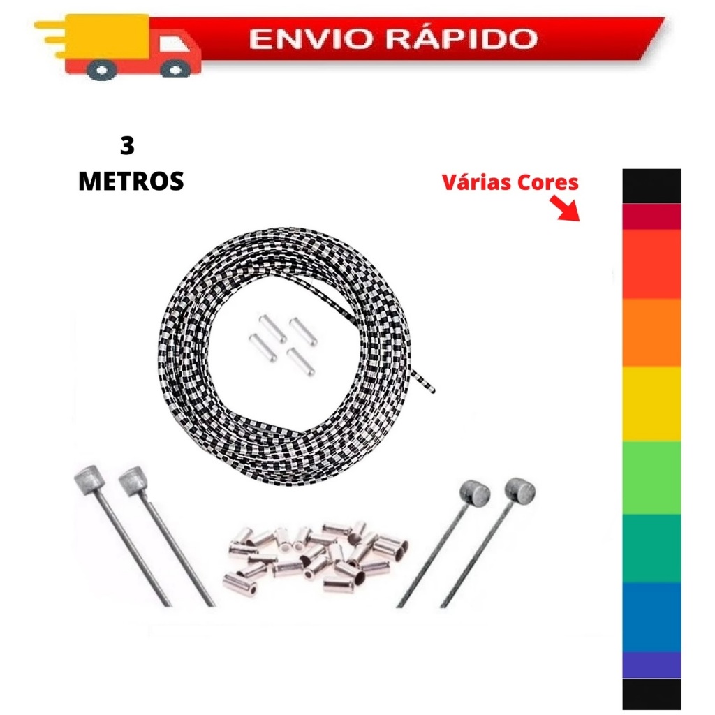 4 Cabos + Conduites Holográficos (3 metros) C/ Teflon P/ Freio E Marcha Completos Bike