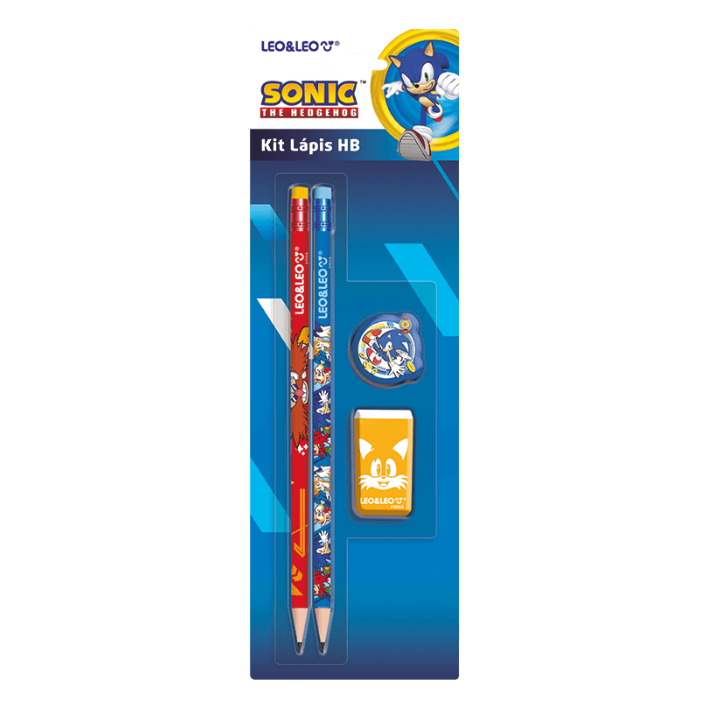 KIT 2 LAPIS GRAFITE + BORRACHA + APONTADOR SONIC (LEO & LEO)