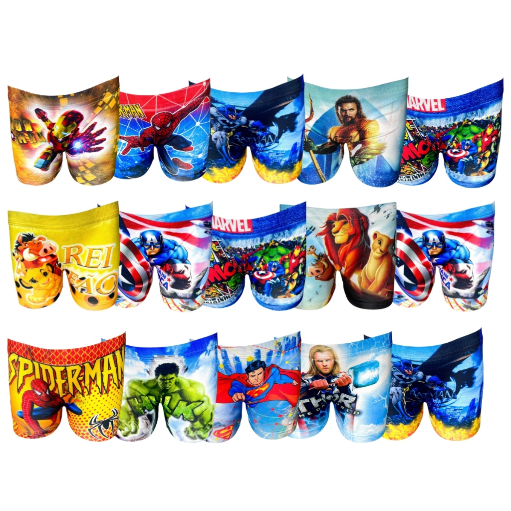 Kit 10 ou 15 Cuecas Boxer Masculina Juvenil Sublimada Box Adolescente Microfibra Estampada