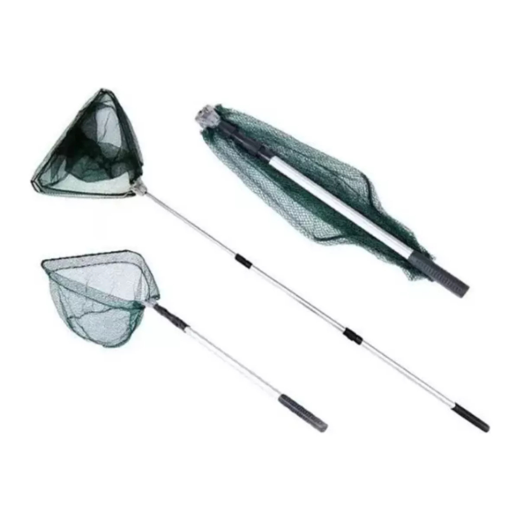 Passaguá De Pesca Alumínio Para Peixe Cabo Dobrável Grande Retrátil Rede Malha Reforçado