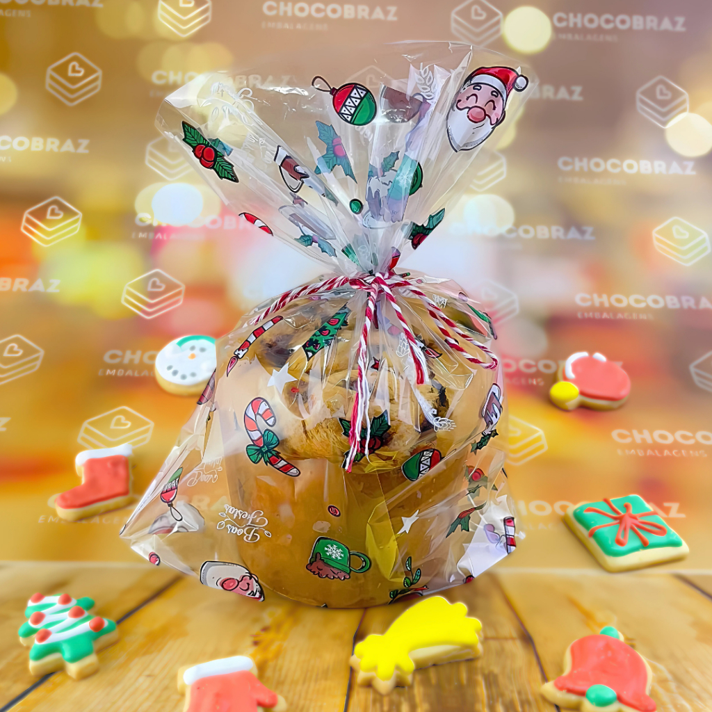 50~250 Saco Para Panetone 500g Boas Festas 25x35 Cm Luckyfest