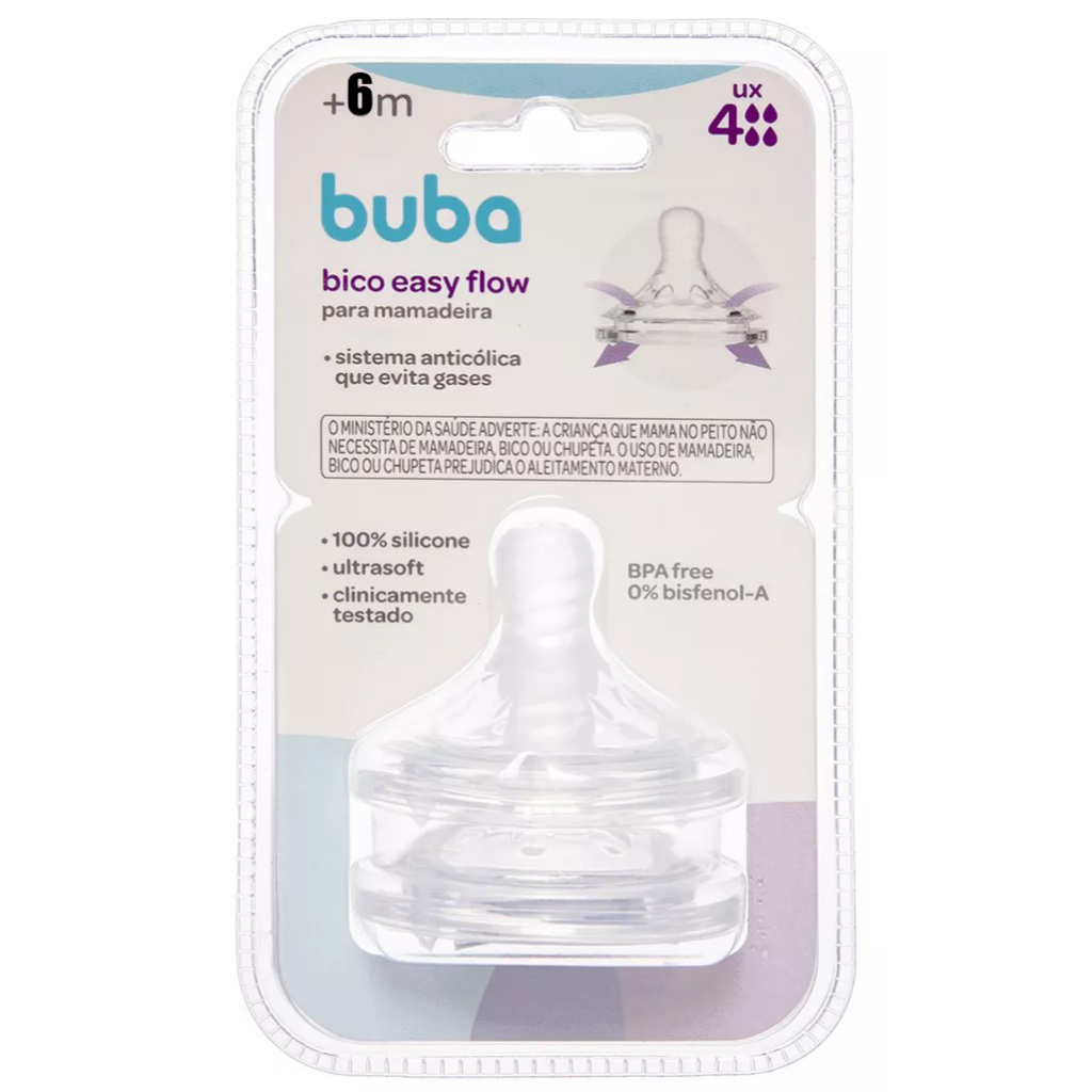 Bico Mamadeira Easy Flow 2 Unidades Ultrasoft Nº4 - 6m+ Original Buba