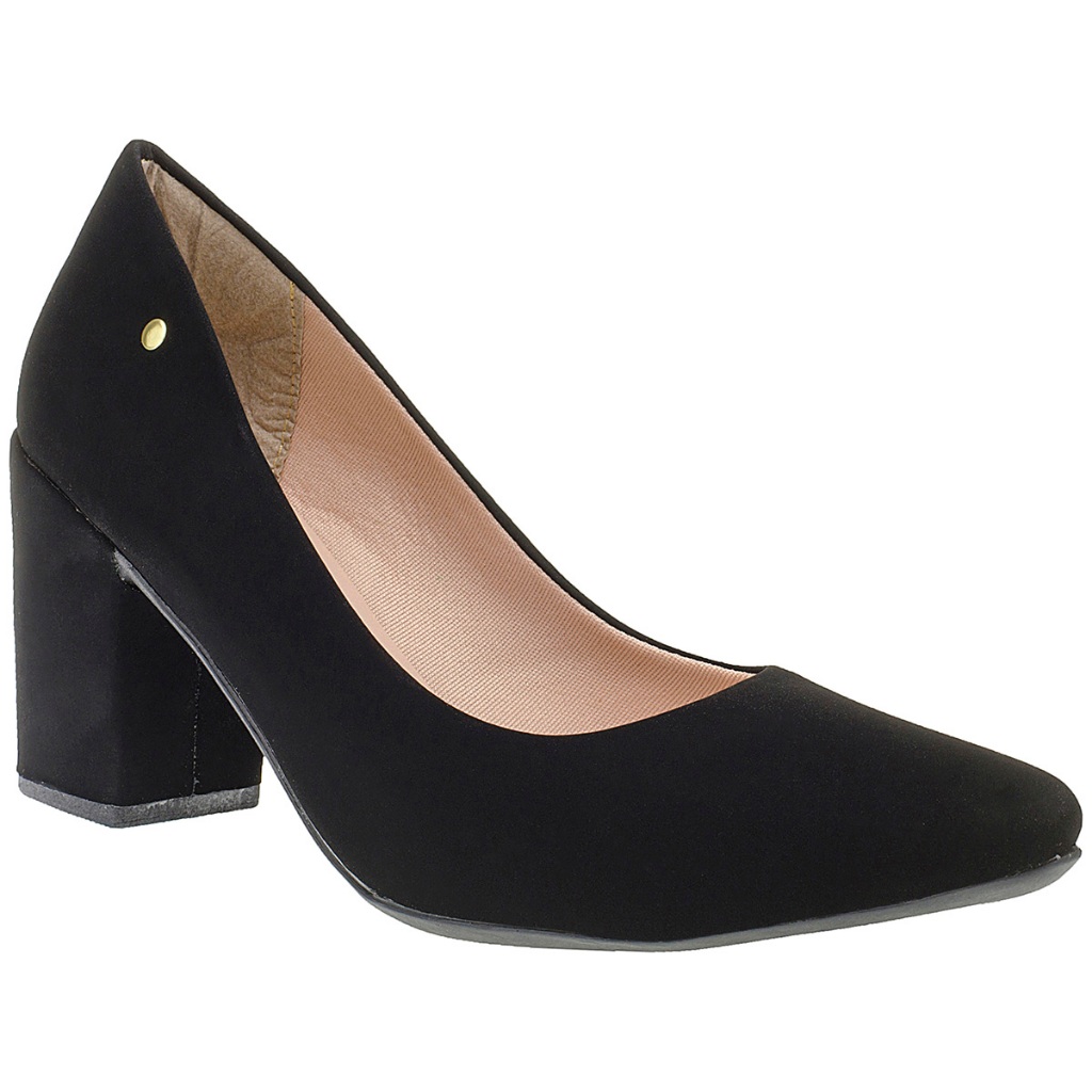 Scarpin Feminino Sapato Bico Fino Salto Bloco Médio 9484