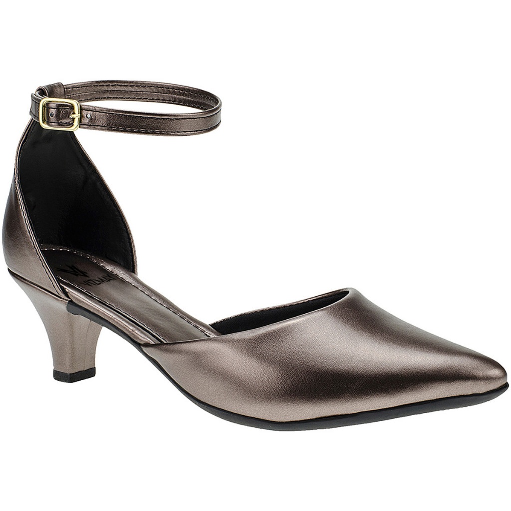 Sapato Scarpin Feminino Bico Fino Salto Baixo com Fivela Tornozelo 205-03