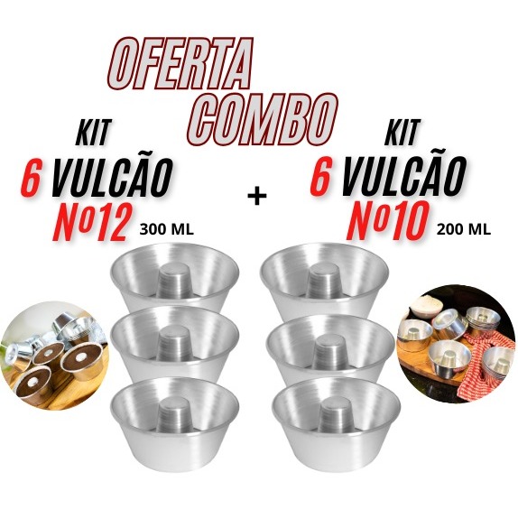 Kit Formas 6 Vulcão Nª12 + 6 Vulcão Nª10 Forminha De Alumínio Para Mini Pudim Bolo Doces Confeitaria Cozinha