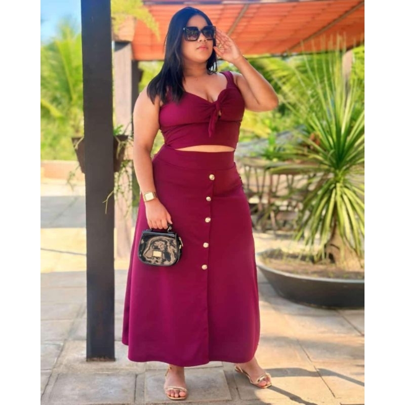 Conjunto Vestidos e Macacões Plus size Modelos 44 ao 54 malha Leila Malha crepe moda  blogueira  e shorts Plus
