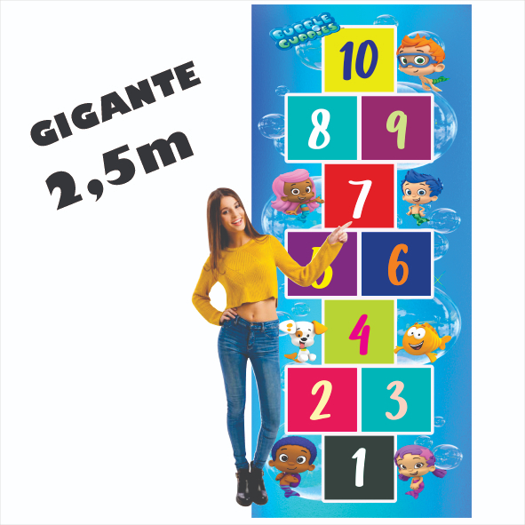 Tapete Jogo da Amarelinha Infantil Em Lona Bubble Guppies, Presente Menino Menina, Aniversário, Dia das Crianças, Natal