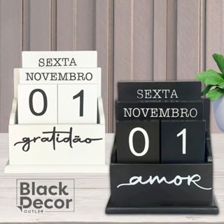 Calendário de Mesa Decorativo de Madeira com Plaquinhas Permanete Escritório Multiuso