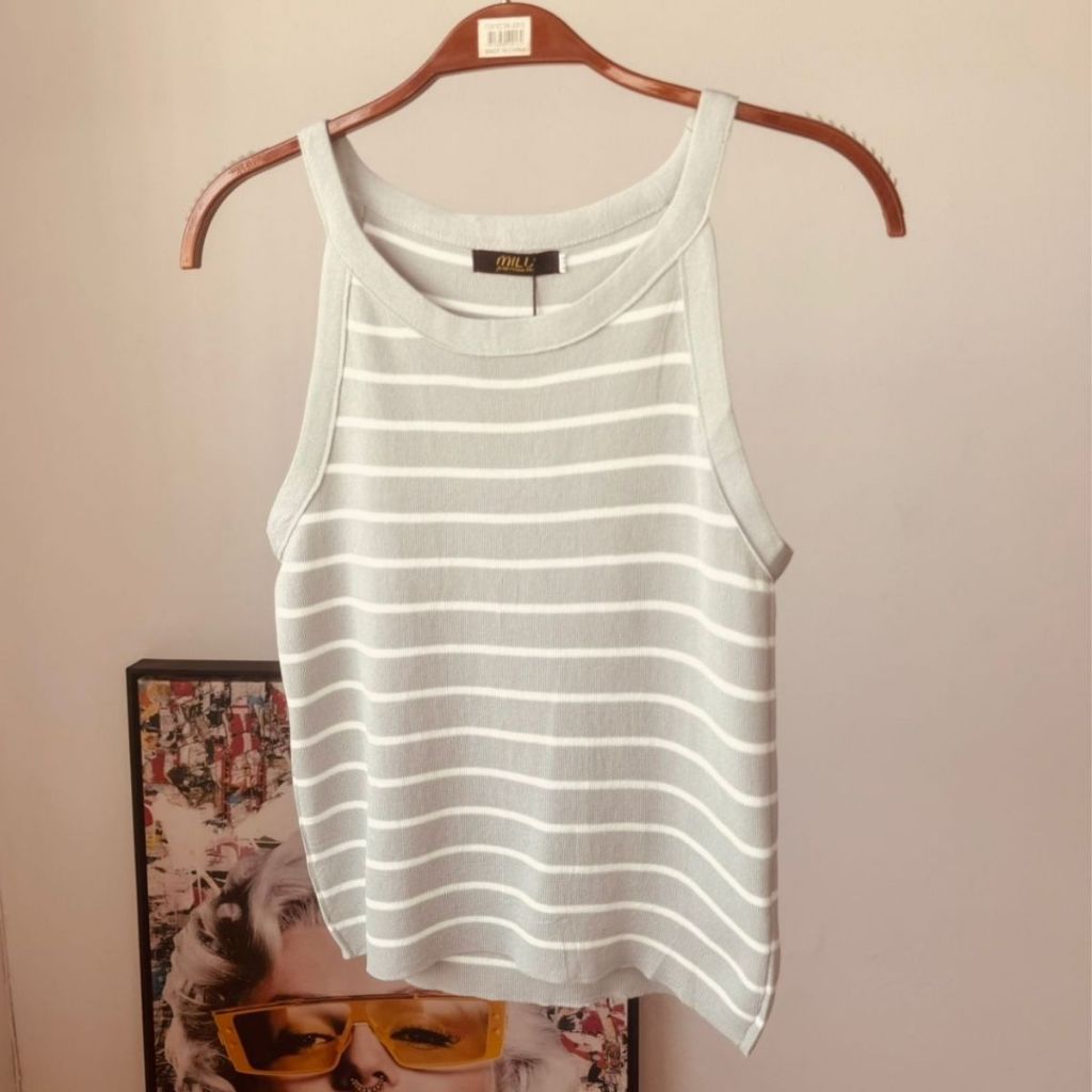 Blusa Regata Listrada Ribana Modal Elástica Confortável de Acinha e Decote Redondo