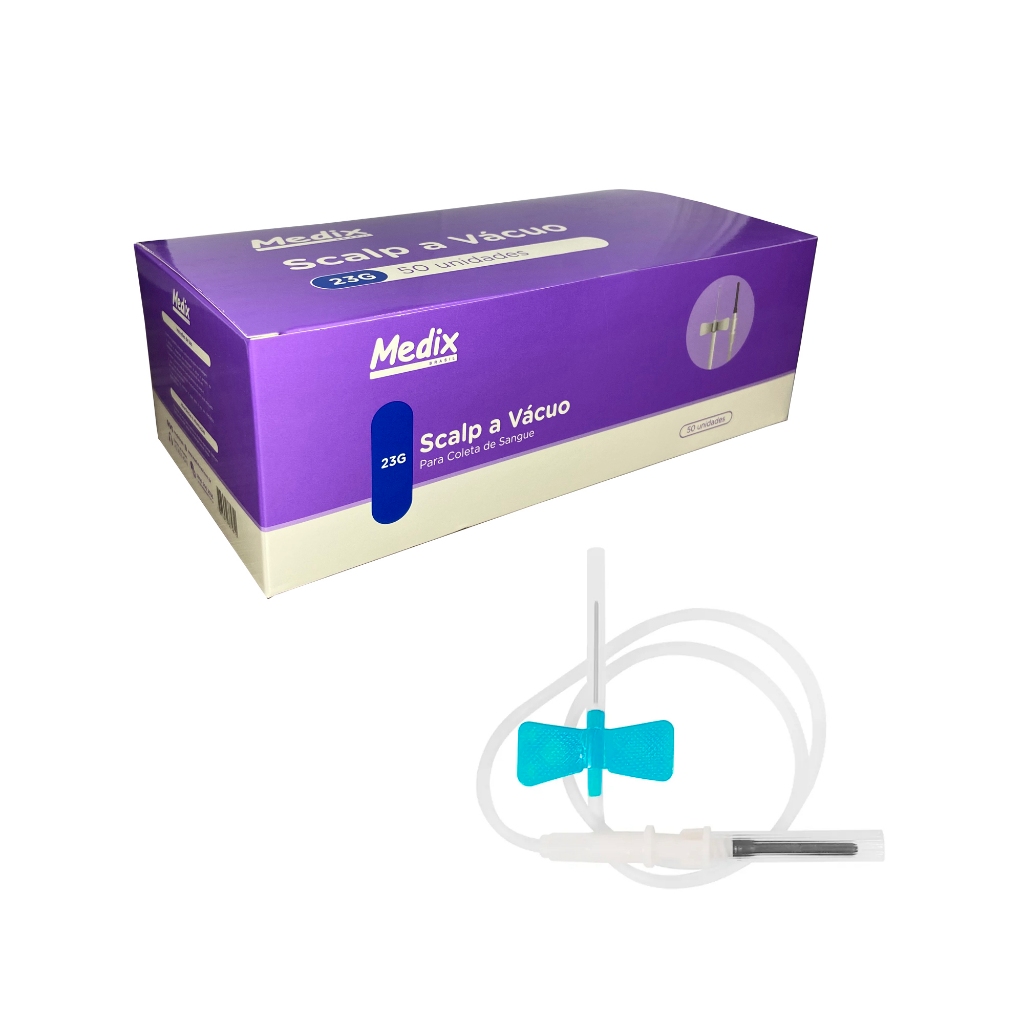 Scalp Para Coleta De Sangue A Vacuo 23g Azul C/ 50un em Oferta na Shopee