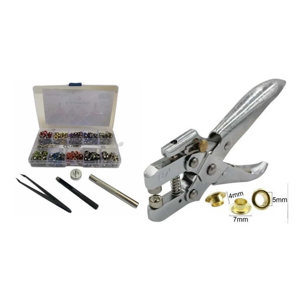 Alicate 2 Em 1 Aplica Ilhós E Vazador + Kit 500 Ilhós Coloridos Aplicador Manual Vazador Lanmax