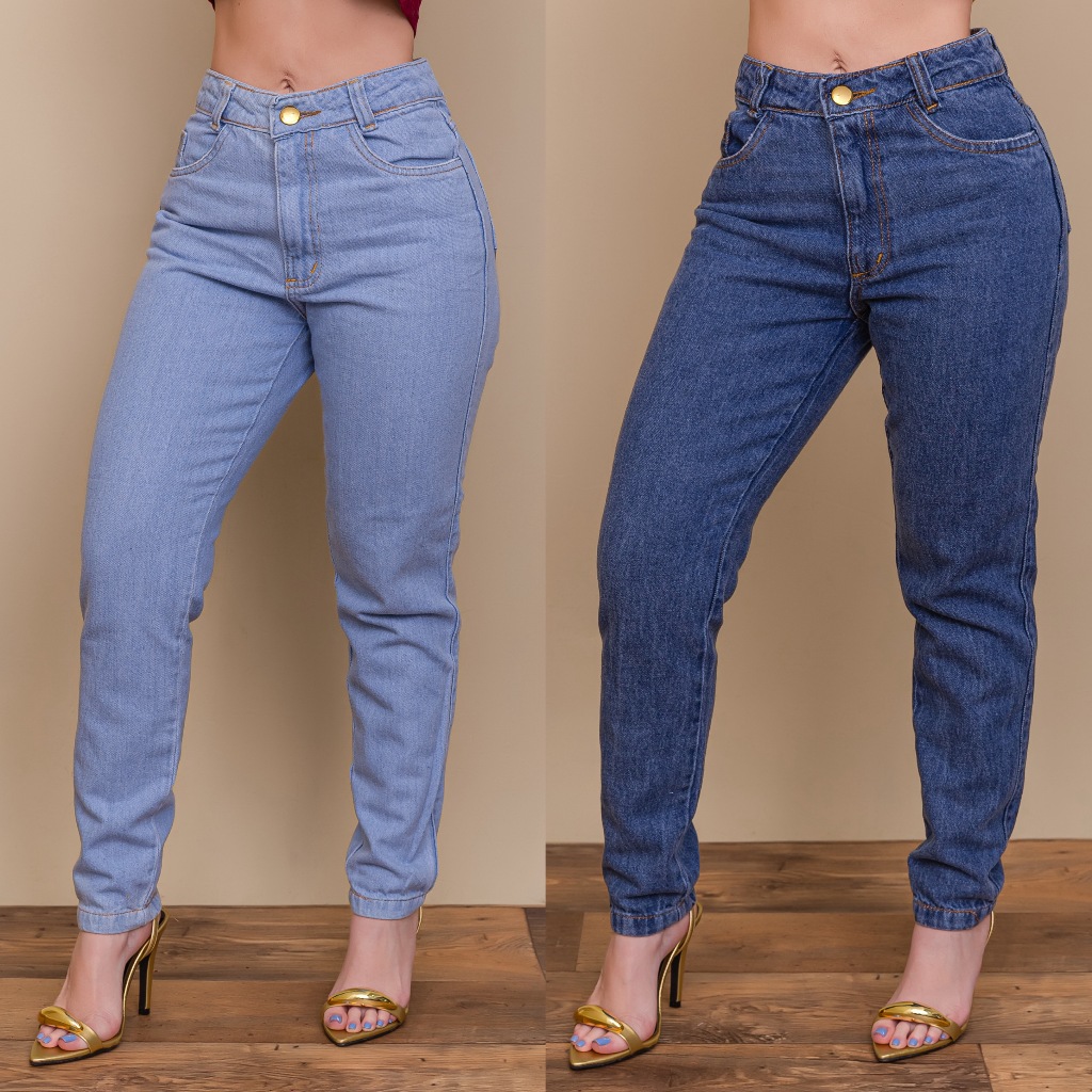 Calça Jeans Cintura Alta Feminina Levanta Bumbum Moda Atual Mom Estilo Blogueira em Oferta na Shopee