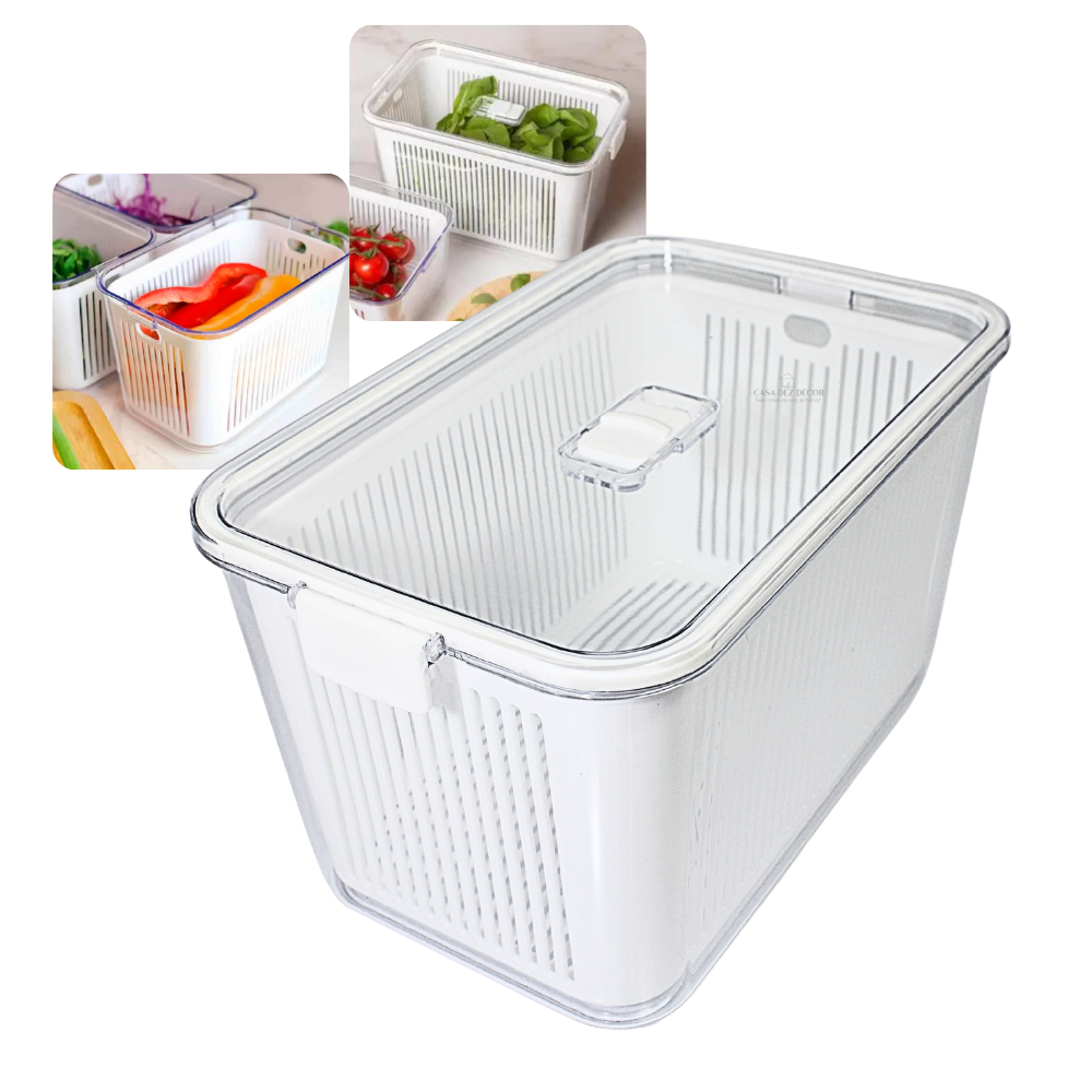 Pote Hermético e Organizador de Geladeira 4,4L Acrílico Frutas Saladas Alimentos Tampa com Trava em Oferta na Shopee