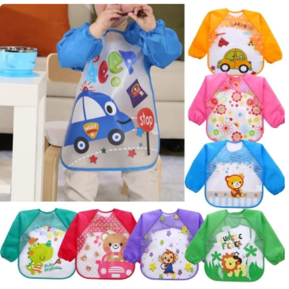 Babador de Plástico Avental Manga Longa Impermeável  Bebe Criança Meninas e Meninos em Oferta na Shopee