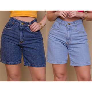 Bermuda Short Jort Jeans 100% Algodão Cintura Alta Levanta Bumbum em Oferta na Shopee