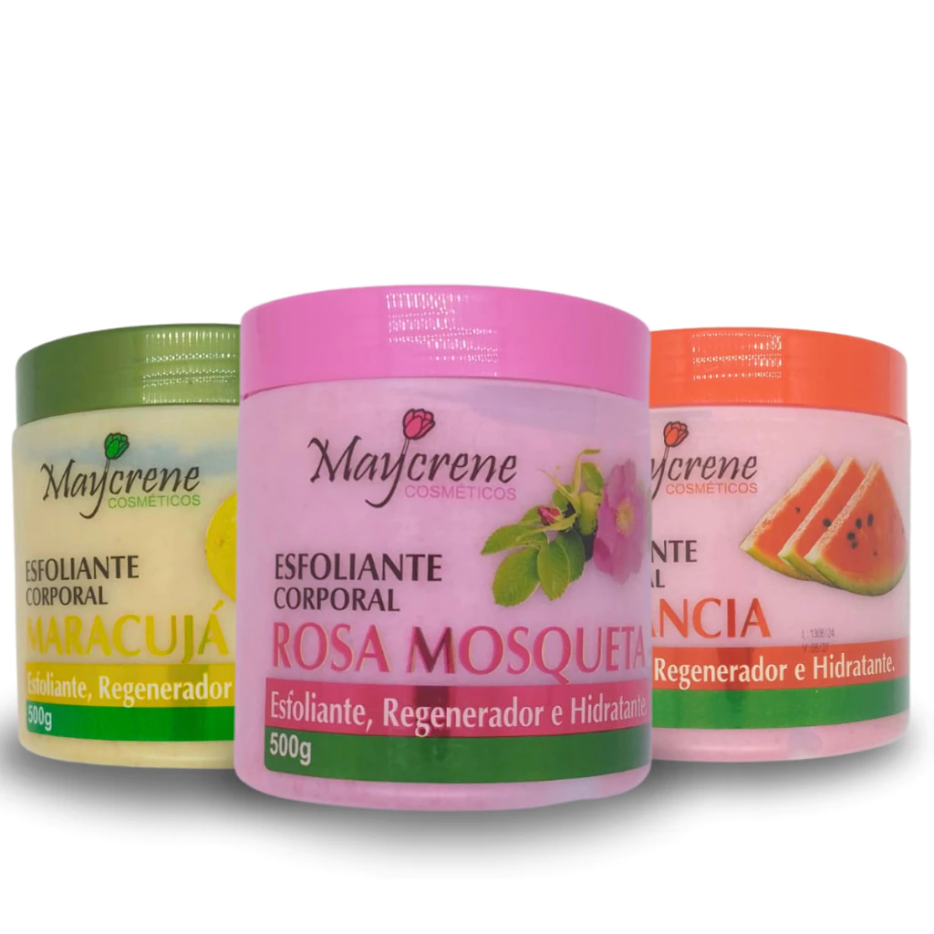 Kit 3 Esfoliantes Corporal Rosa Mosqueta + Maracuja + Melancia Loção Dia a Dia Maycrene