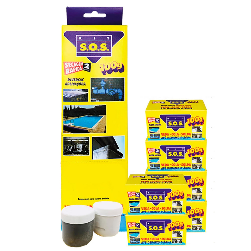 Kit Com 6 Massa Adesiva Secagem Rápida 100g S.O.S Vedatudo em Oferta na Shopee