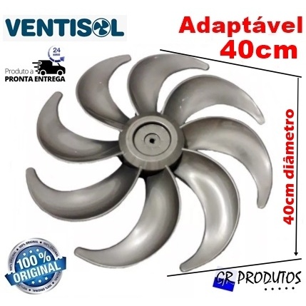 Hélice Adaptável para Ventilador Ventisol 40 cm 8 pás Prata Original Eixo Redondo 8mm
