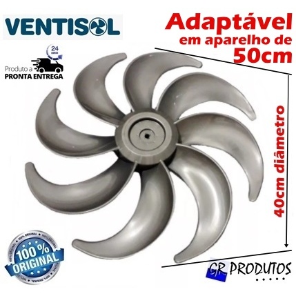 Hélice Adaptável para Ventilador Ventisol 50 cm 8 pás Prata Original Eixo Redondo 8mm