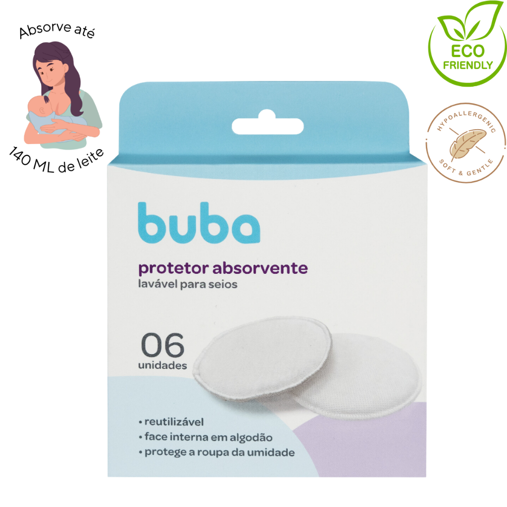 Kit Protetor Absorvente Amamentação Para Seios 6 Unidades Reutilizável Absorve 140ML Bebê  BUBA