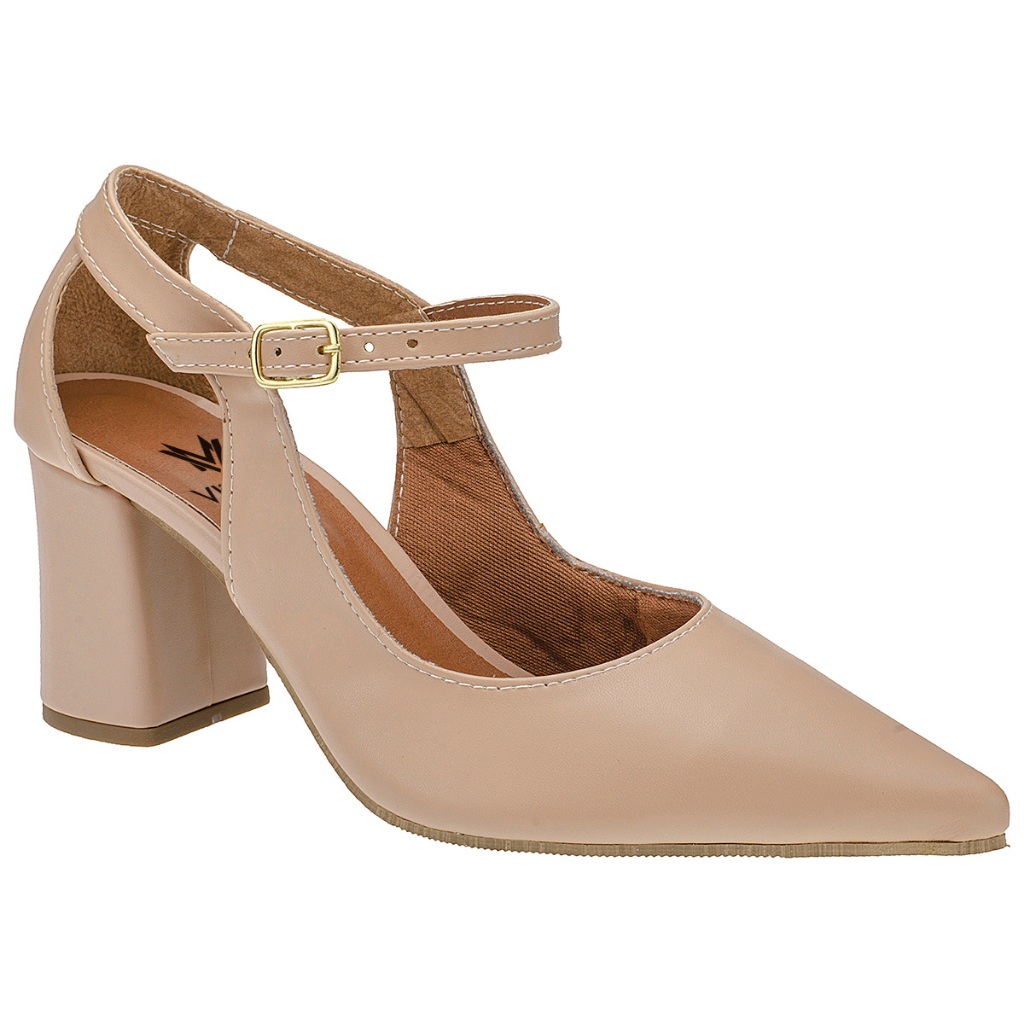 Sapato Feminino Scarpin Casual Bico Fino Salto Médio Fivela Confortável 3040