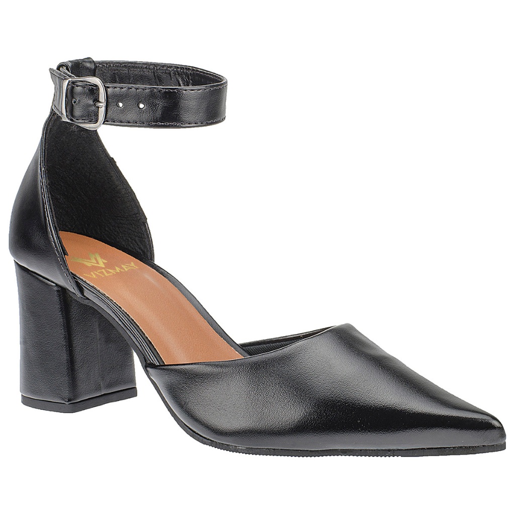 Scarpin Feminino Sapato Salto Alto Grosso com Fivela Tornozelo Bico Fino Promoção 3078