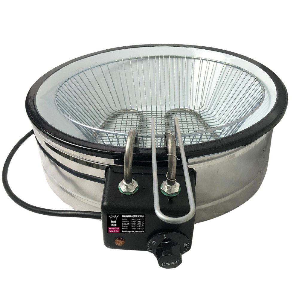 Fritadeira Industrial Elétrica 7 Litros Redonda Tacho Esmaltado Batata Coxinha Peixe Salgados