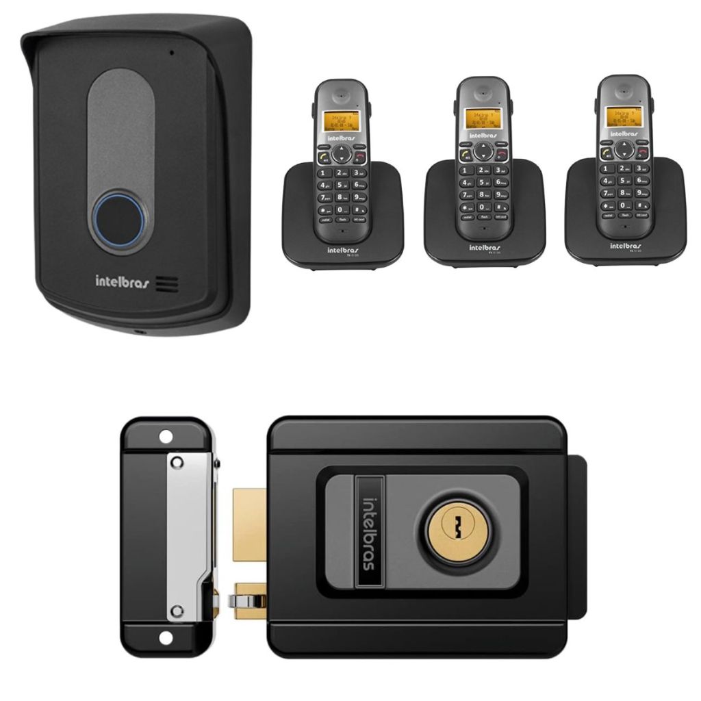 Interfone Porteiro Campainha Sem Fio Intelbras Com 3 Ramais Internos e Fechadura Fx 500