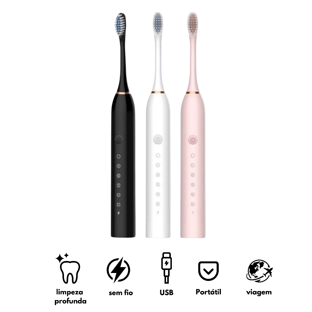 Escova Dental Elétrica  USB Carga 6 Engrenagem  À Prova D'água 4 Escovas Cabeças De Substi...