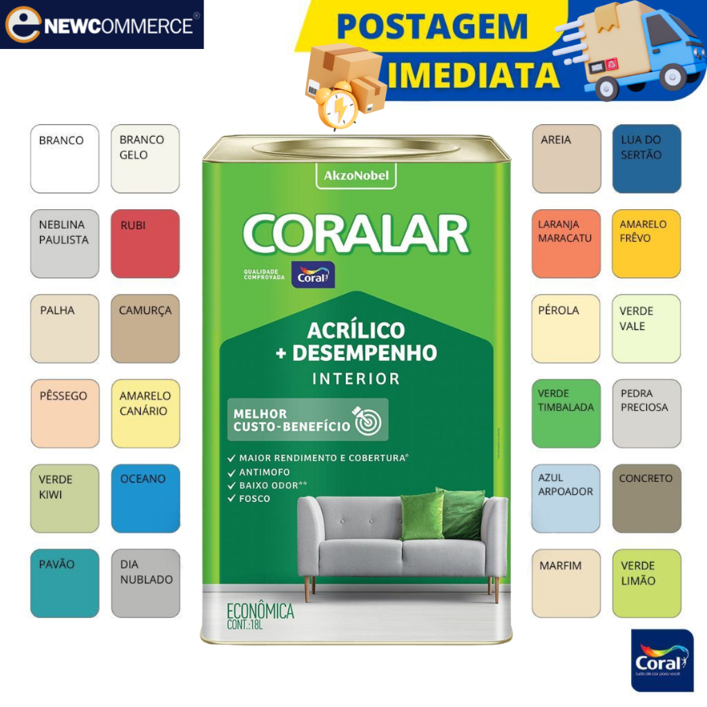 Tinta Coralar Acrílica Anti Mofo Coral 18L -  Escolha sua cor! em Oferta na Shopee