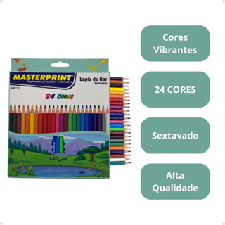 Lápis de Cor 24 Cores Masterprint Sextavado Novas Cores em Oferta na Shopee