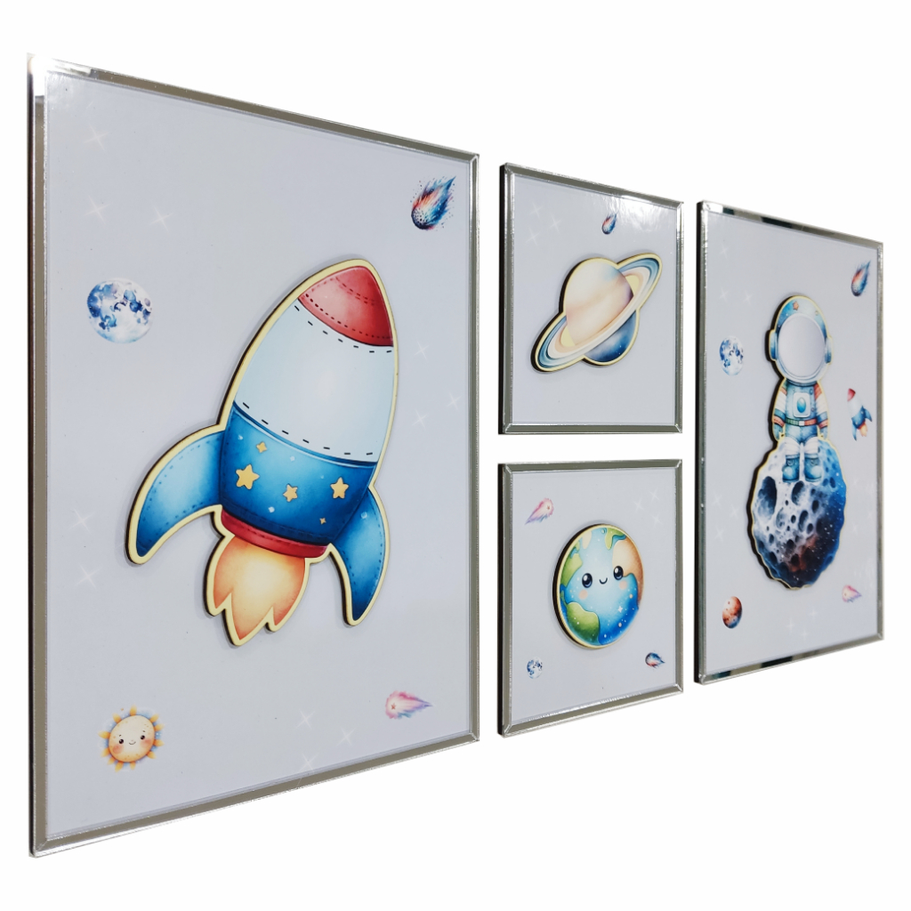 Quadro Infantil Astronauta - Decoração Quarto de Menino Bebê, Espaço Sideral, Astronomia, Planetas em Oferta na Shopee