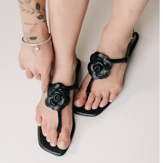 Sandália  Feminina Rasteirinha com Fivela e Flor Leve Macia Estilo Casual Verão em Oferta na Shopee