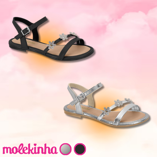 Sandália Molekinha Tira Pronta Napa Turim Casual Fofo Casual Menina Flores Premium