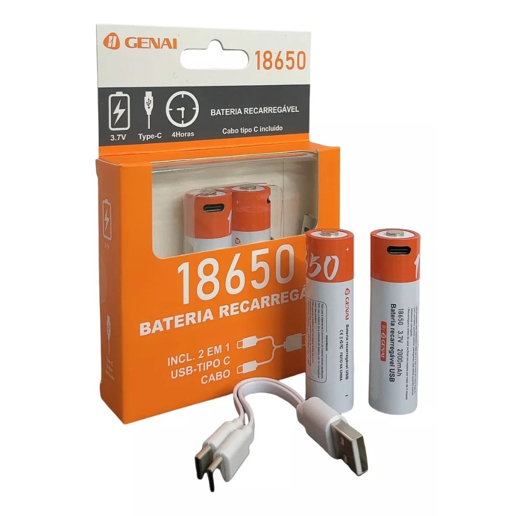 Kit 2 Bateria 18650 pilha Li-ion 2000mh 3.7v Regarregavel Type-c