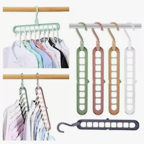 Kit 3 Cabides Mágicos 9 Furos Dobráveis para Calças Camisas e Bolsas