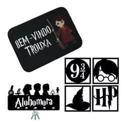 Kit Harry Potter 4 Quadros Decorativos + Porta Chaves + Tapete de Entrada