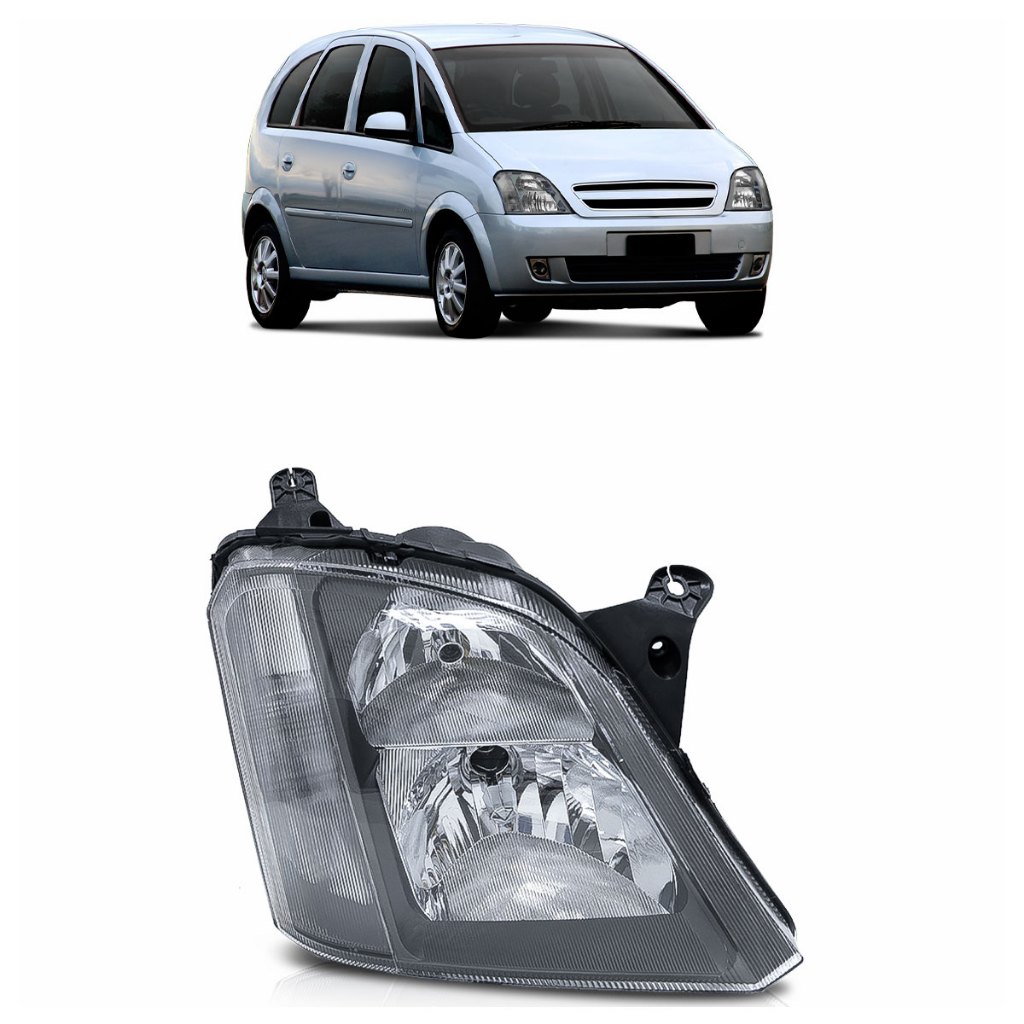Farol Dianteiro Meriva 2001 2002 2003 2004 2005 2006 2007 2008 2009 2010 2011 2012 Máscara Cinza em Oferta na Shopee