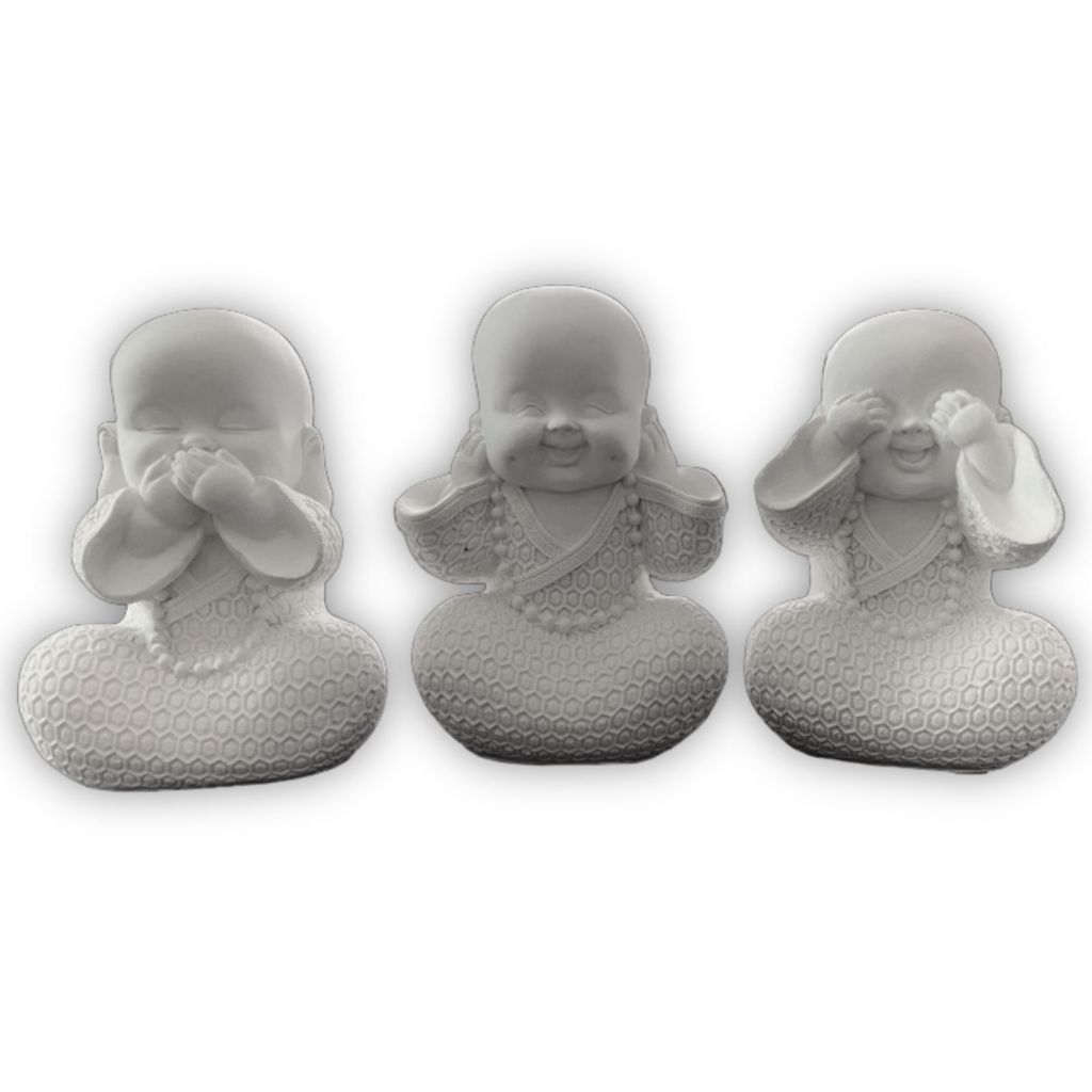 Trio de Buda Cego Surdo e Mudo 11cm Gesso Cru em Oferta na Shopee