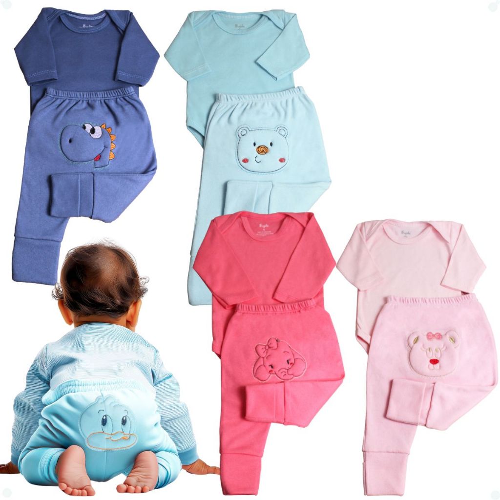 Kit 4 Peças Body Mijão Bordado Bebe Menina Menino Promoção