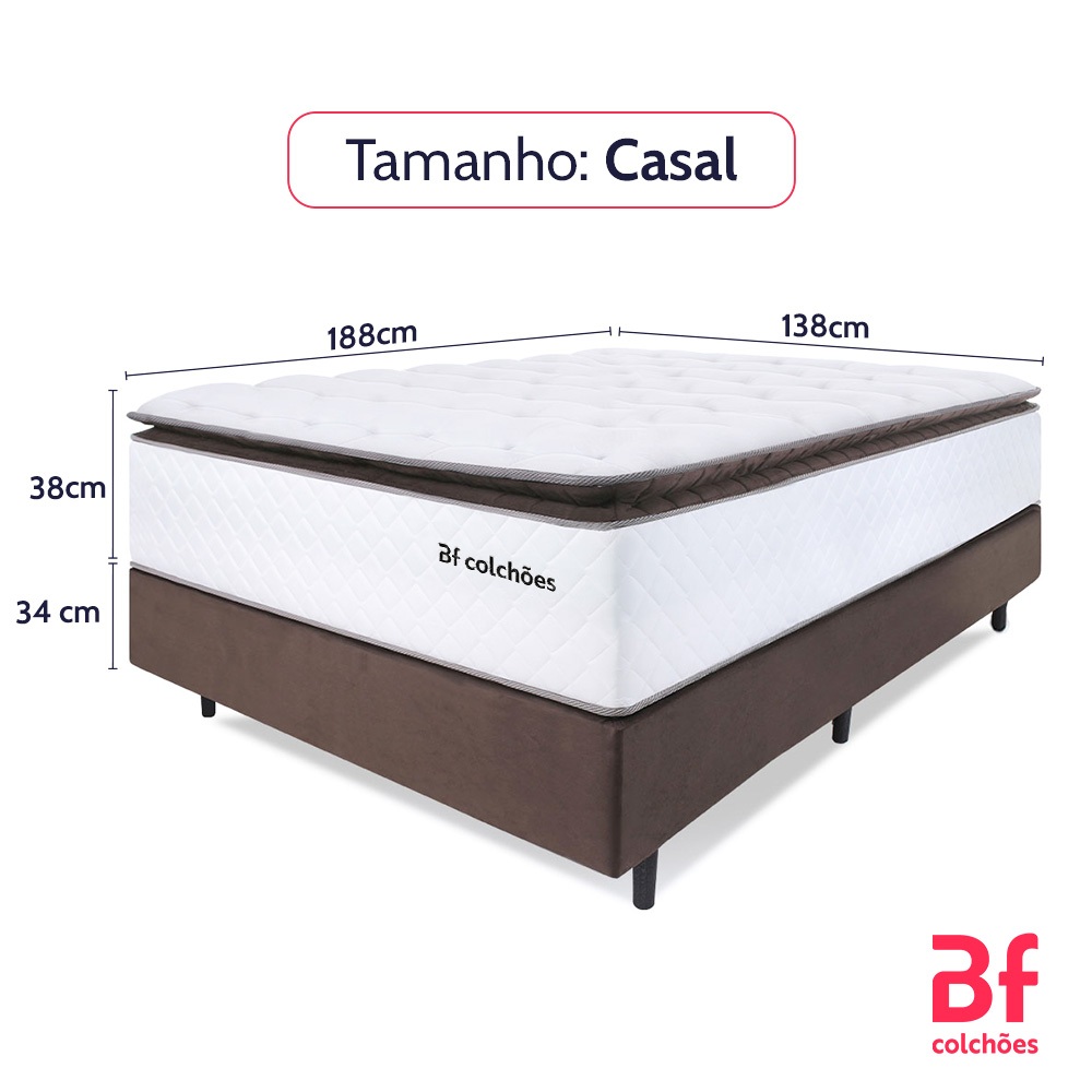 Detalhes do Cama Box Casal Colchão Molas Ensacadas com Pillow Conforto 138x188x72cm Premium Sleep BF Colchões