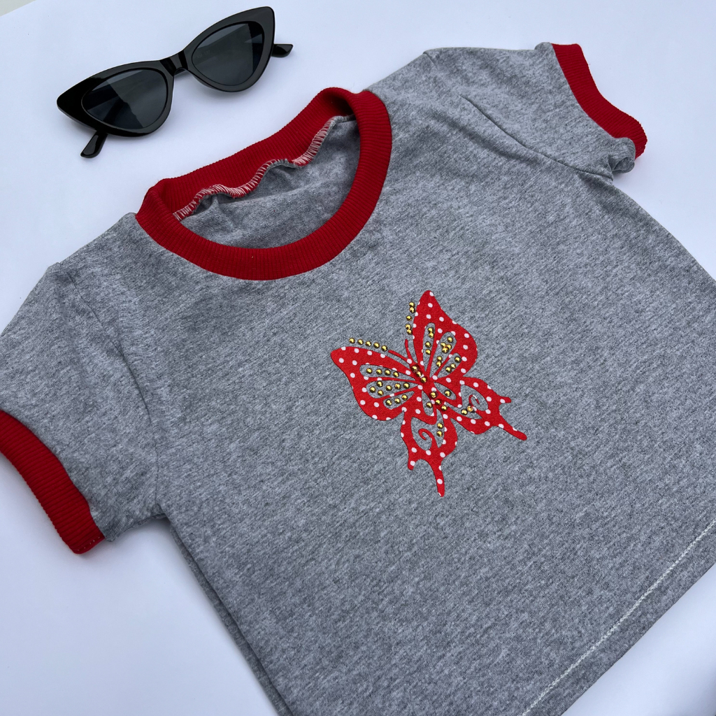Blusa Cropped Infantil Juvenil Menina Roupa Feminina Criança Camiseta de Manguinha Desenho Infantil