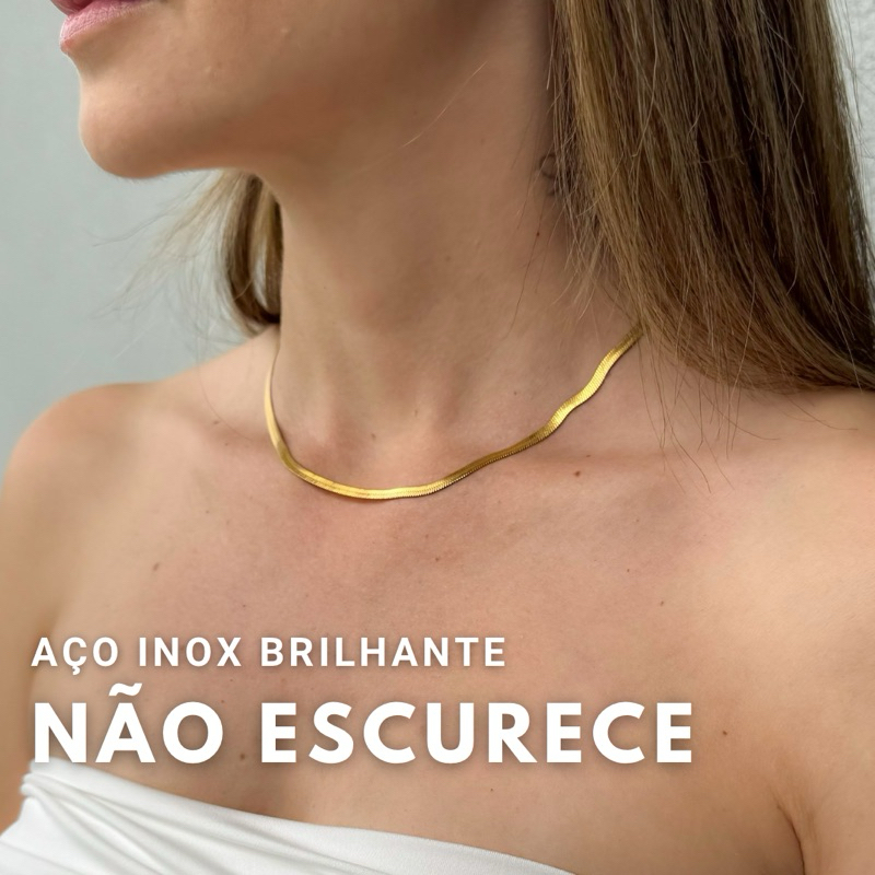 Colar Aço inoxidável Choker Fita feminino Dourado Hipoalergênico colar delicado em Oferta na Shopee