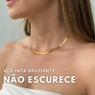 Colar Aço inoxidável Choker Fita feminino Dourado Hipoalergênico colar delicado