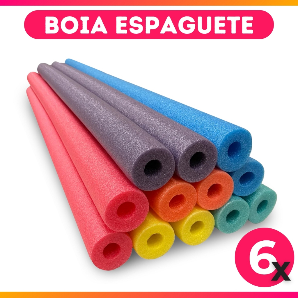 Kit 6 Boia Espaguete Flutuador Macarrão Para Piscina Praia Criança 165 cm Cores Sortidas Com Furo