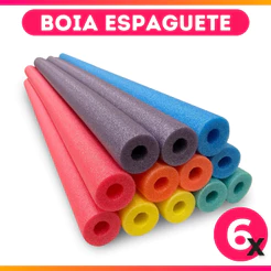 Kit 6 Boia Espaguete Flutuador Macarrão Para Piscina Praia Criança 165 cm Cores Sortidas Com Furo